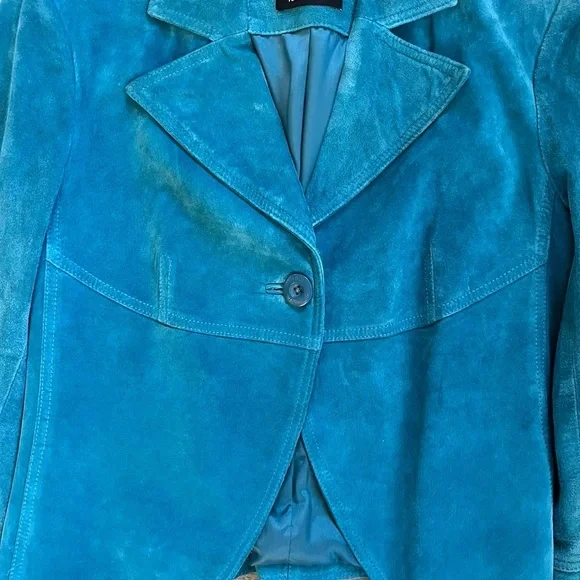 Vintage genuine leather suede turquoise jacket - Picture 2 of 4